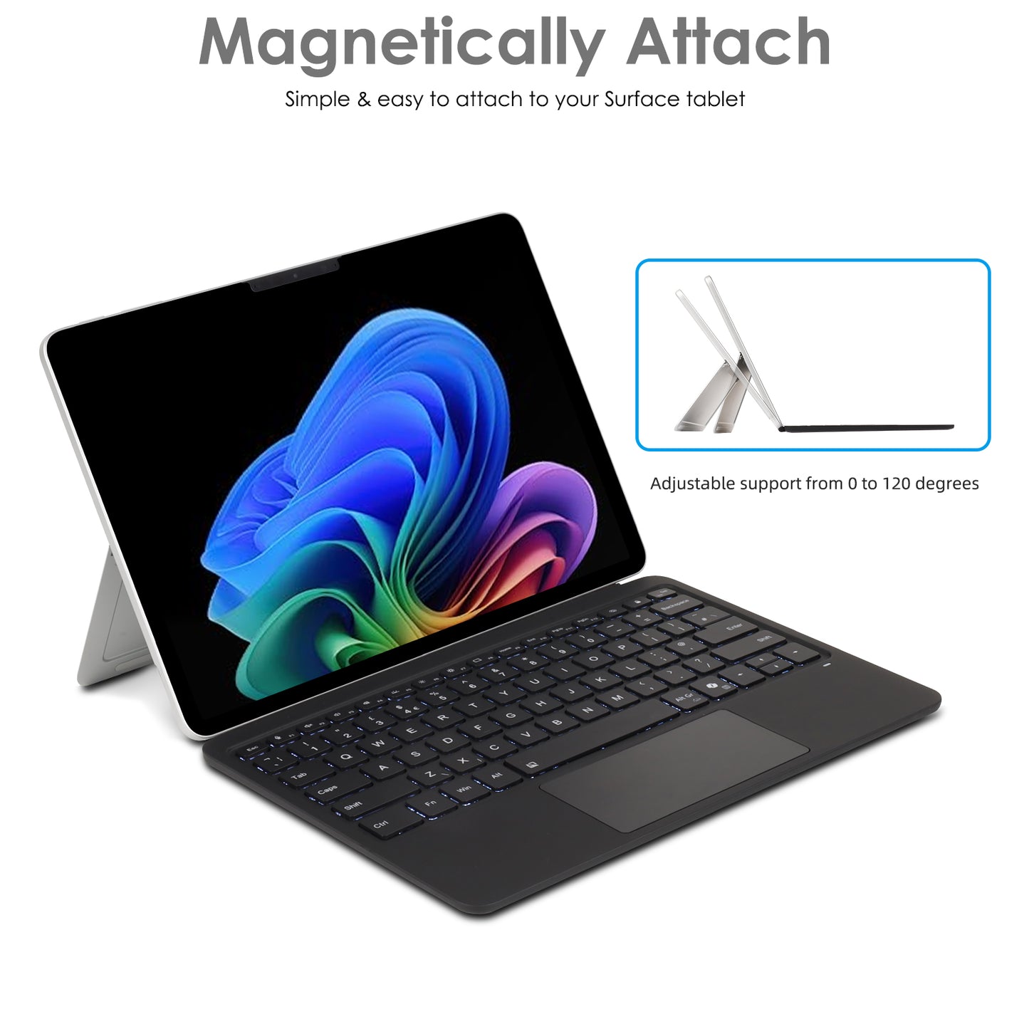 [Surface Keyboard] Slim Wireless Bluetooth Keyboard Cover, 7 Color Backlight, Precision Multi-Touch Trackpad for Microsoft Surface Pro 12