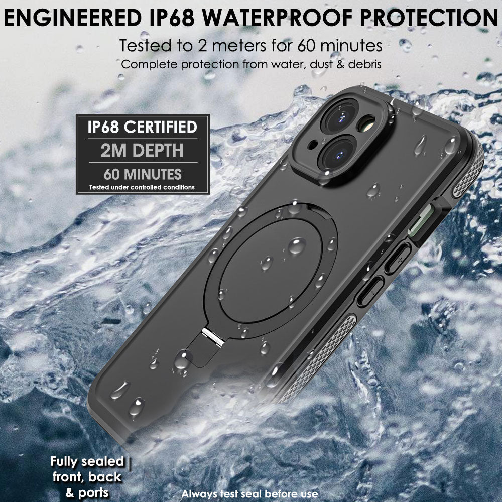 TECHGEAR Waterproof Magnetic Stand Case for iPhone 15 6.1" – IP68 Shockproof MagSafe Compatible Cover