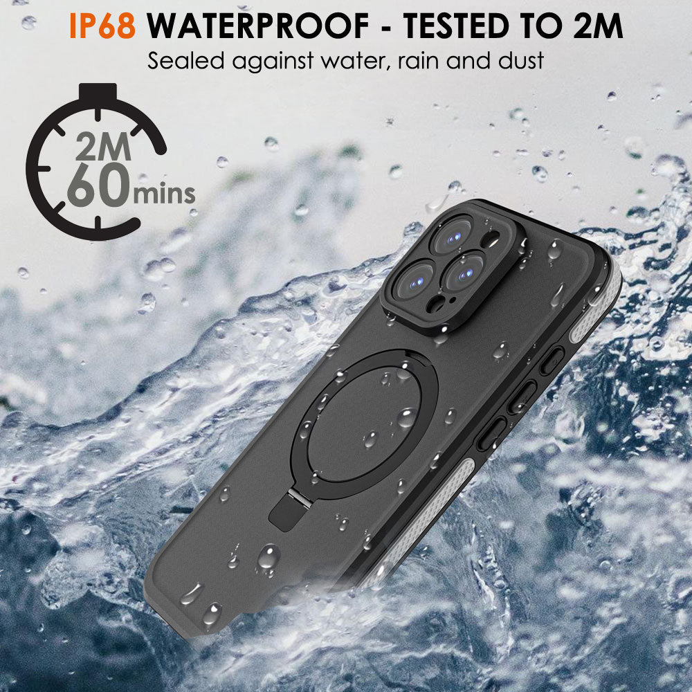 TECHGEAR Waterproof Magnetic Stand Case for iPhone 16 Pro Max 6.9" – IP68 Shockproof MagSafe Compatible Cover