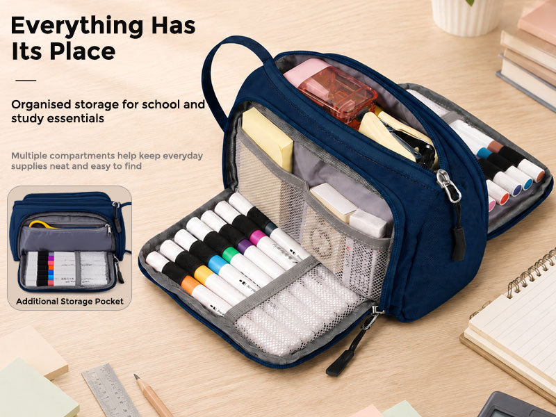 SharkByte Large Pencil Case Organiser - Big Capacity Stationery Storage Pouch with Compartments for School, College, Study, Office, Travel & Everyday Organisation