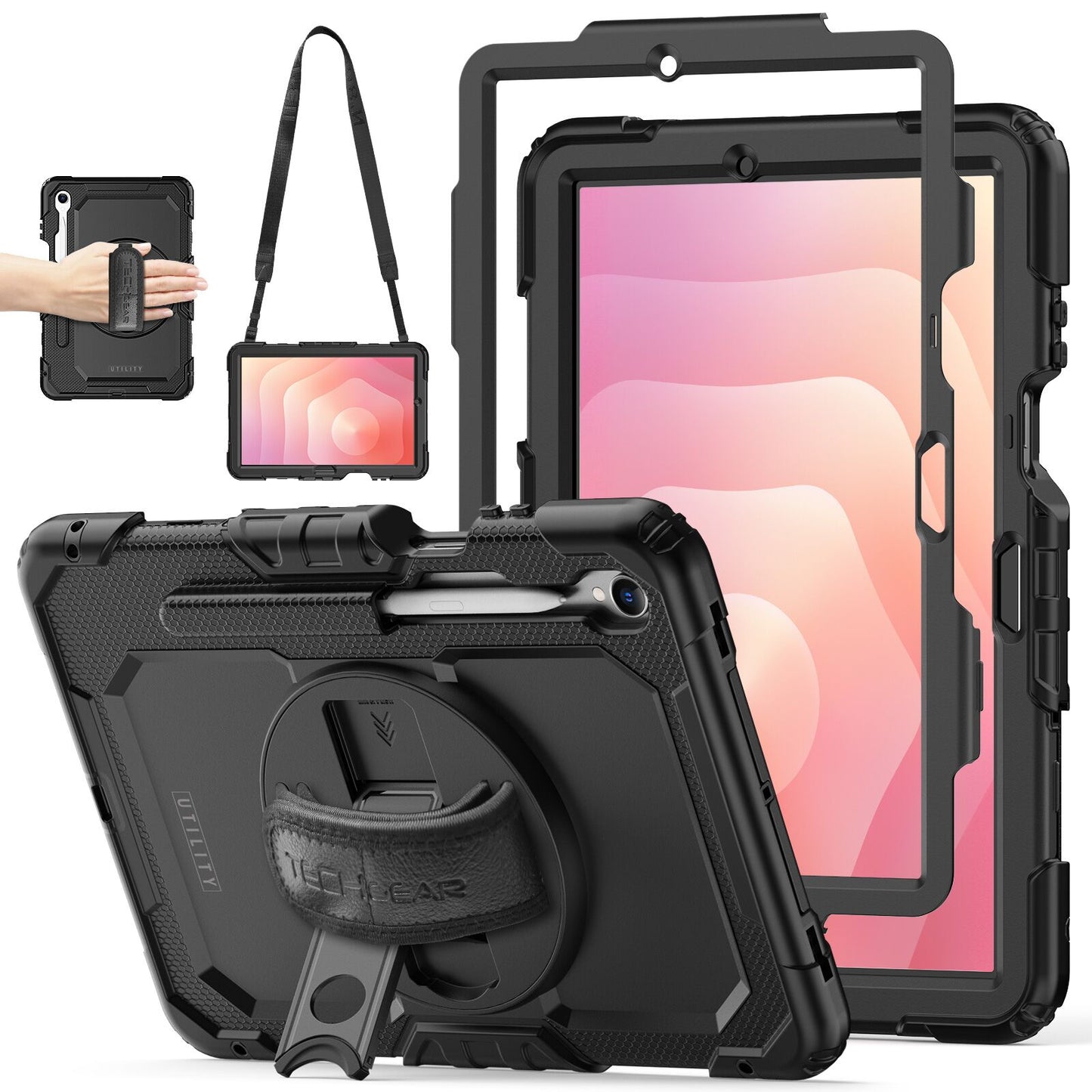 TECHGEAR UTILITY Case for Samsung Galaxy Tab S11 11" (SM-X730 / SM-X736) Tough Rugged Shockproof Case with S-Pen Holder, 360 Stand, Hand Strap & Shoulder Strap