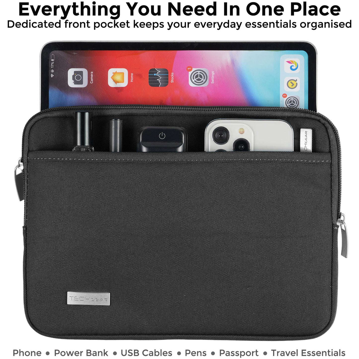 TECHGEAR AirShock Universal Tablet Sleeve | Shockproof Protective Sleeve Case for 7-13 Inch Tablets | Water-Resistant Oxford Fabric with Front Storage Pocket