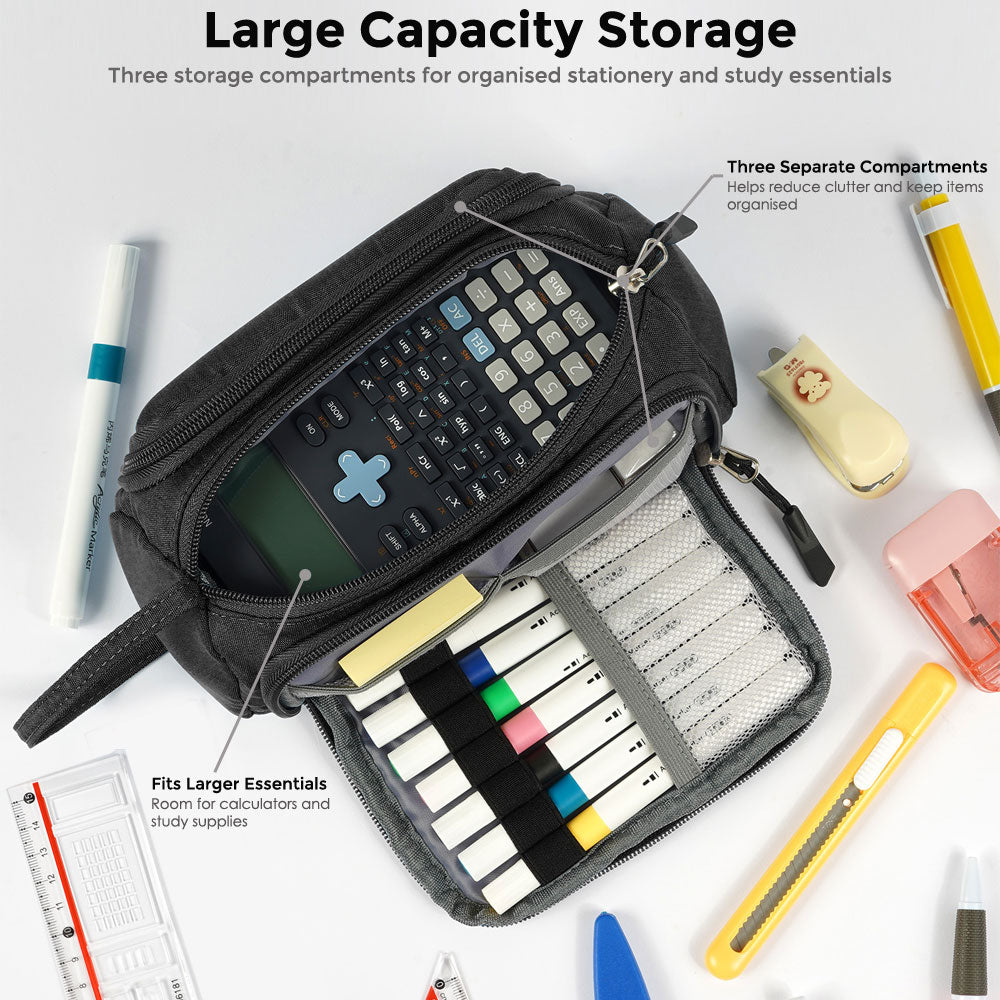 SharkByte Large Pencil Case Organiser - Big Capacity Stationery Storage Pouch with Compartments for School, College, Study, Office, Travel & Everyday Organisation