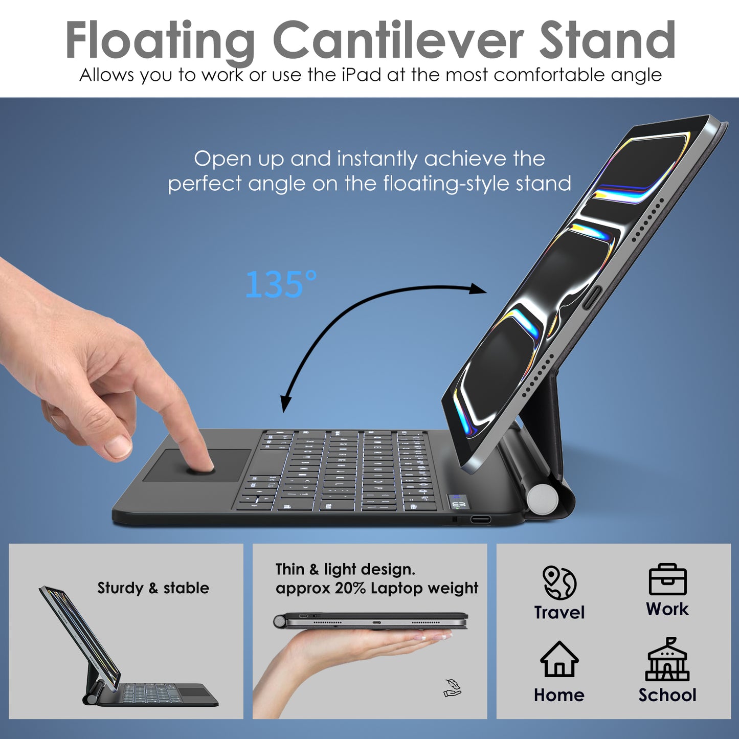 TECHGEAR Magic Keyboard Case for iPad Pro 11" (2025 M5 / 2024 M4) – Magnetic Floating Stand, Precision Trackpad, 7-Color Backlight, UK QWERTY Keyboard