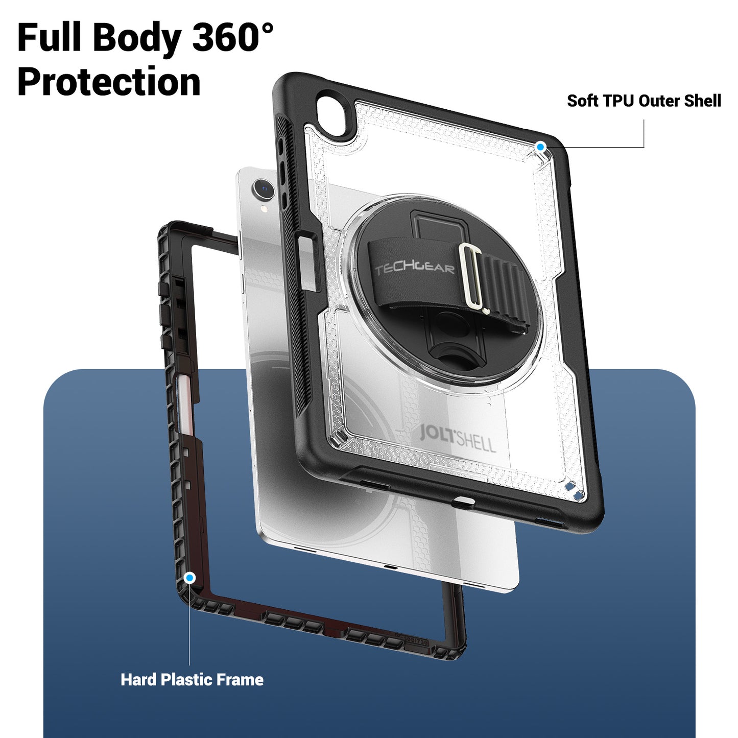 TECHGEAR JOLT Case for Samsung Galaxy Tab S11 11" (SM-X730 / SM-X736) – Slim Rugged Case with S-Pen Holder, 360° Stand, Hand Strap & Shoulder Strap