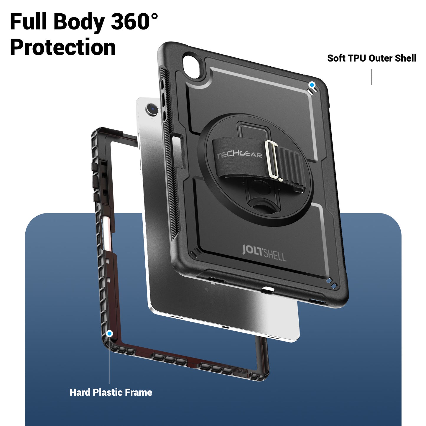 TECHGEAR JOLT Case for Samsung Galaxy Tab S11 11" (SM-X730 / SM-X736) – Slim Rugged Case with S-Pen Holder, 360° Stand, Hand Strap & Shoulder Strap