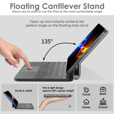 TECHGEAR Magic Keyboard Case for iPad Mini 7 (A17 Pro) & Mini 6 – Magnetic Floating Stand, Trackpad, 7-Colour Backlit UK QWERTY, Slim Portable Folio