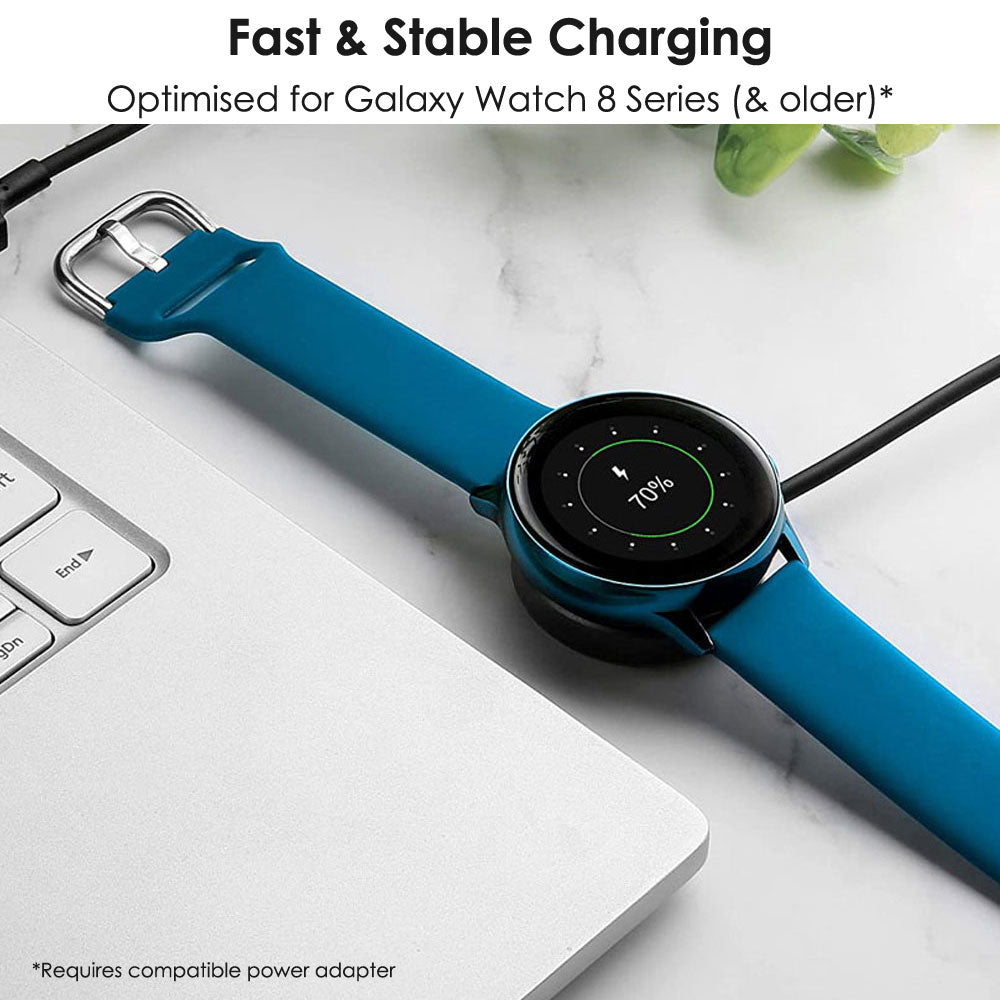 TECHGEAR 2-in-1 Charging Cable Dock for Samsung Galaxy Watch 8 / 8 Classic / 7 / Watch FE / Watch Ultra / 6 / 6 Classic / 5 / 5 Pro / 4 / 4 Classic / 3 / Watch Active / Active 2 – USB-A + USB-C Magnetic Fast Charging (1m/2m, 1 Pack/2 Pack)