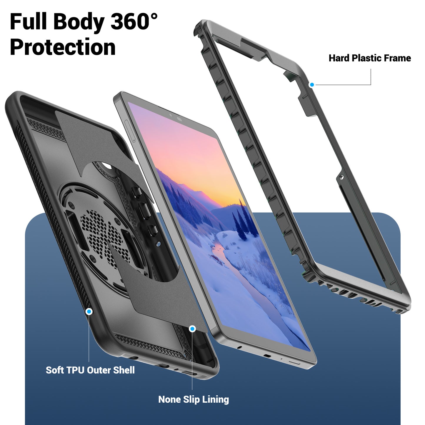 TECHGEAR JOLT Case for Samsung Galaxy Tab A11 8.7" (SM-X130 / SM-X135) – Slim Rugged Case with 360° Stand, Hand Strap & Shoulder Strap