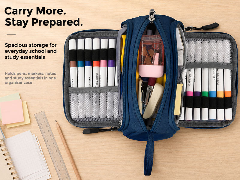 SharkByte Large Pencil Case Organiser - Big Capacity Stationery Storage Pouch with Compartments for School, College, Study, Office, Travel & Everyday Organisation