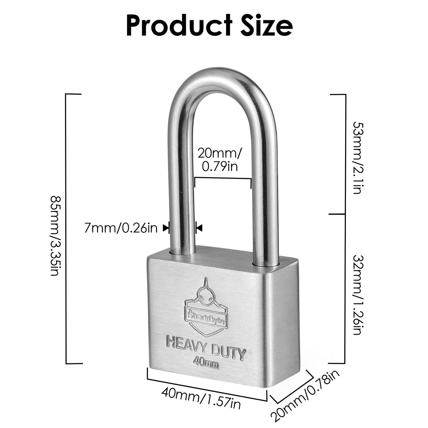 Sharkbyte [Never Rust] Long Shackle Heavy Duty Waterproof Outdoor Padlock with 4 Keys [40mm / 50mm] 100% Stainless Steel Hardened Body & Mechanism, Weatherproof Lock, Anti-Corrosion for Locker, Shed, Garage, Gym etc