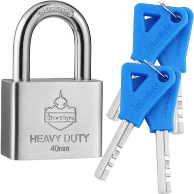 Sharkbyte [Never Rust] Heavy Duty Waterproof Outdoor Padlock with 4 Keys [33mm / 40mm / 50mm] 100% Stainless Steel Hardened Body & Mechanism, Weatherproof Lock, Anti-Corrosion for Locker, Shed, Garage, Gym etc