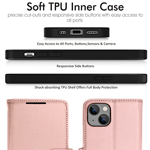 [Wallet Case] Protective Cover with Cash & Card Holder, Stand and Wrist Strap For Apple iPhone 15
