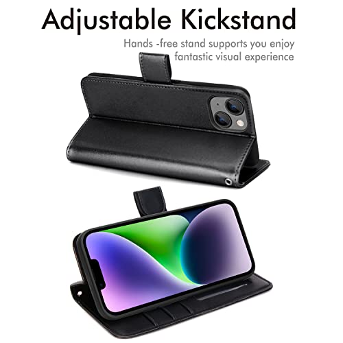 [Wallet Case] Protective Cover with Cash & Card Holder, Stand and Wrist Strap For Apple iPhone 15