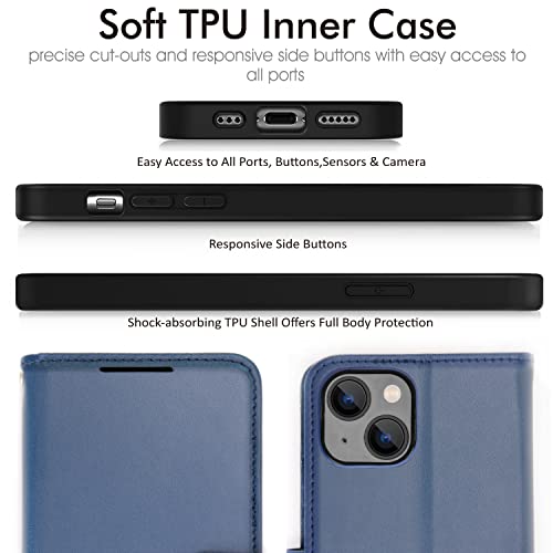[Wallet Case] Protective Cover with Cash & Card Holder, Stand and Wrist Strap For Apple iPhone 15