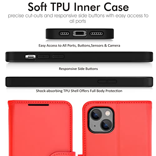 [Wallet Case] Protective Cover with Cash & Card Holder, Stand and Wrist Strap For Apple iPhone 15 Plus