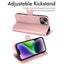 [Wallet Case] Protective Cover with Cash & Card Holder, Stand and Wrist Strap For Apple iPhone 15