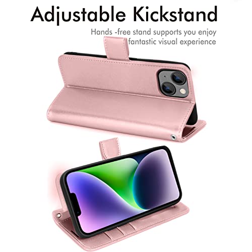 [Wallet Case] Protective Cover with Cash & Card Holder, Stand and Wrist Strap For Apple iPhone 15