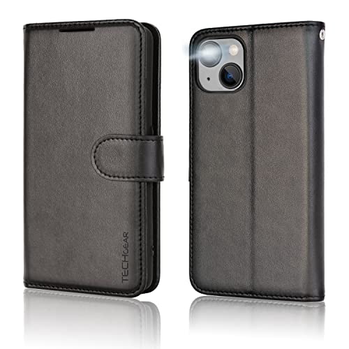 [Wallet Case] Protective Cover with Cash & Card Holder, Stand and Wrist Strap For Apple iPhone 15