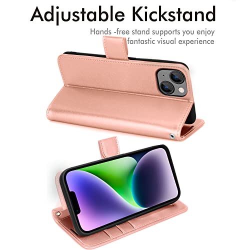 [Wallet Case] Protective Cover with Cash & Card Holder, Stand and Wrist Strap For Apple iPhone 15