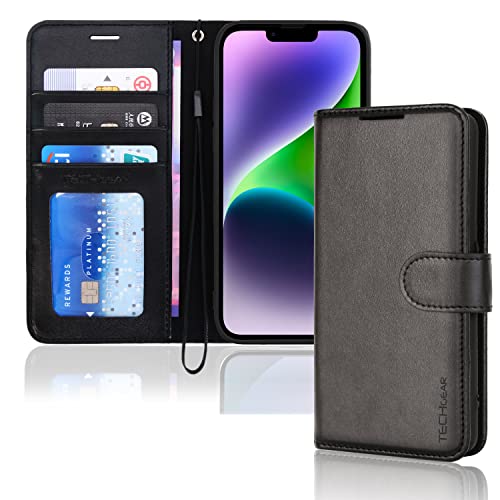 [Wallet Case] Protective Cover with Cash & Card Holder, Stand and Wrist Strap For Apple iPhone 15
