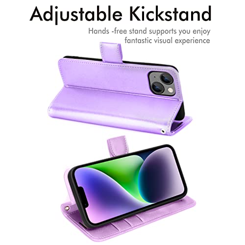[Wallet Case] Protective Cover with Cash & Card Holder, Stand and Wrist Strap For Apple iPhone 15