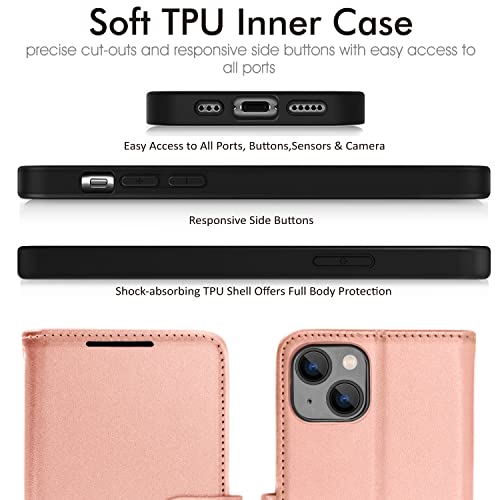 [Wallet Case] Protective Cover with Cash & Card Holder, Stand and Wrist Strap For Apple iPhone 15