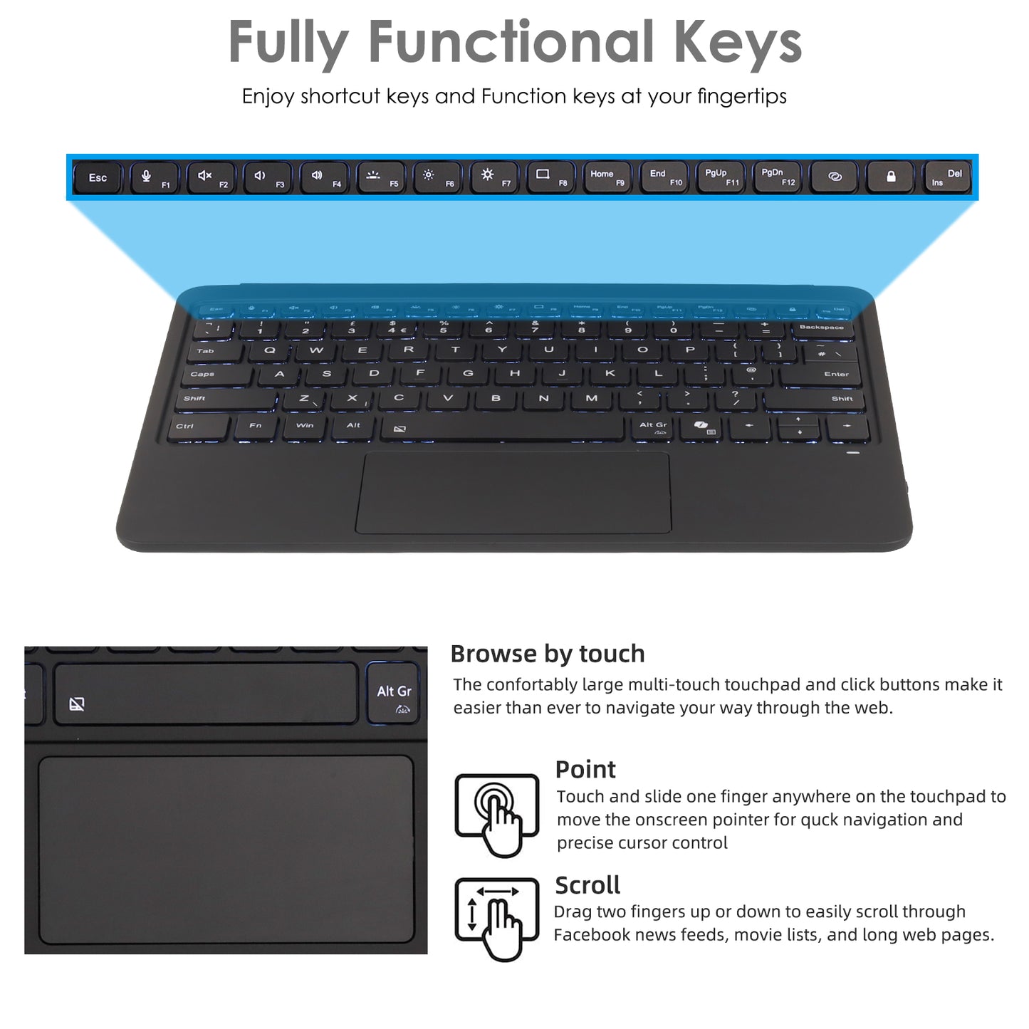[Surface Keyboard] Slim Wireless Bluetooth Keyboard Cover, 7 Color Backlight, Precision Multi-Touch Trackpad for Microsoft Surface Pro 12