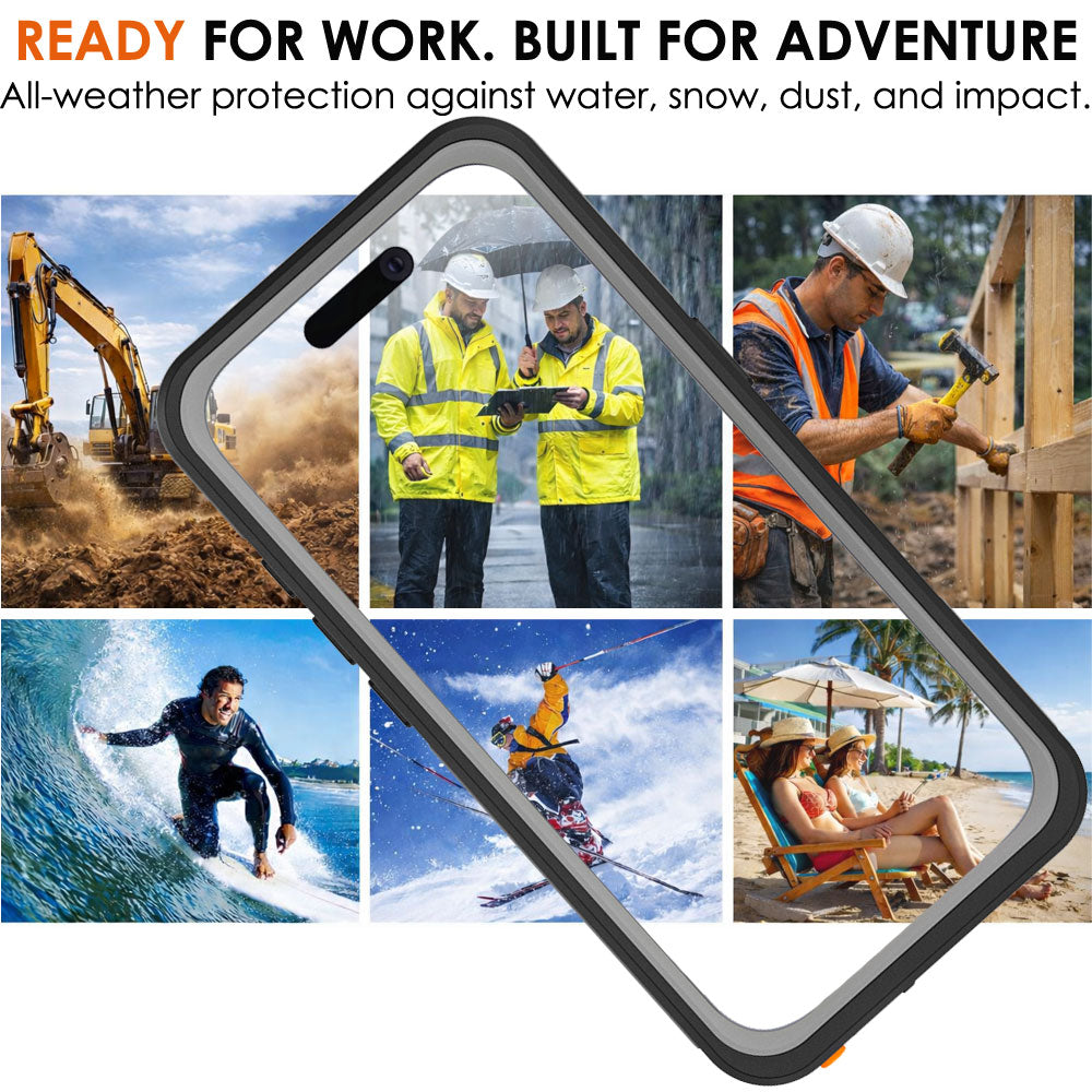 TECHGEAR Waterproof Magnetic Stand Case for iPhone 17 Pro 6.3" – IP68 Shockproof MagSafe Compatible Cover (Black / Orange)