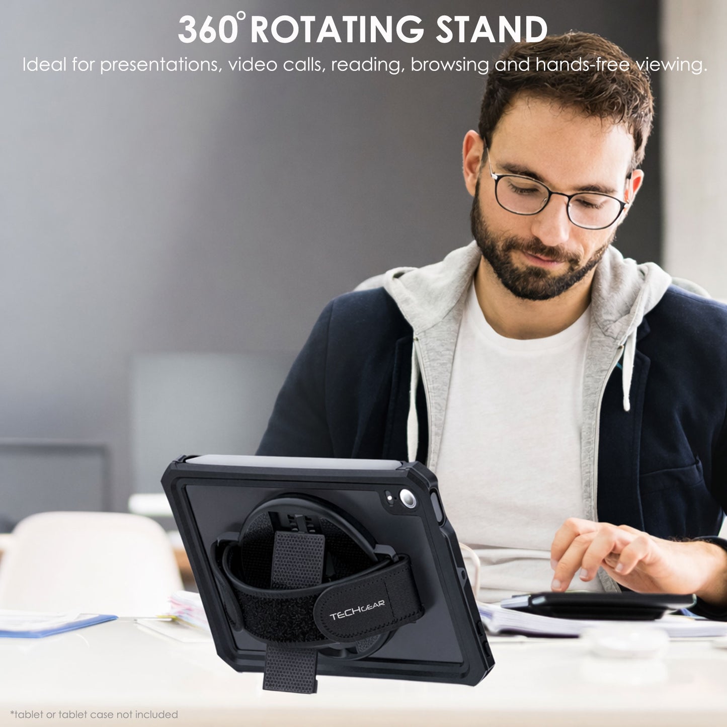 TECHGEAR Universal Tablet Hand Strap Holder & Stand – 360° Rotating Grip with Kickstand for iPad & Tablets 7–13"