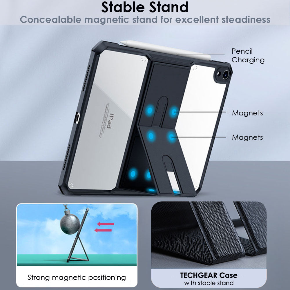TECHGEAR Tough Case for iPad Air 13-inch (2026 M4 / 2025 M3 / 2024 M2) & iPad Pro 12.9 (3rd–6th Gen 2018–2022) Slim Rugged Shockproof Case with Stand – Clear Back Protective Tablet Cover