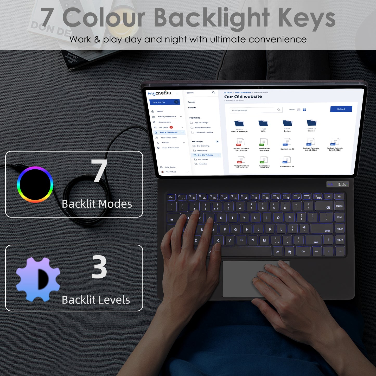 [Magic Keyboard] Magnetic Floating Stand, Precision Multi-Touch Trackpad, 7 Color Backlight, UK QWERTY for Samsung Galaxy Tab S10 Ultra, S9 Ultra, S8 Ultra 14.6" (X920 / X910 / X900 Series)