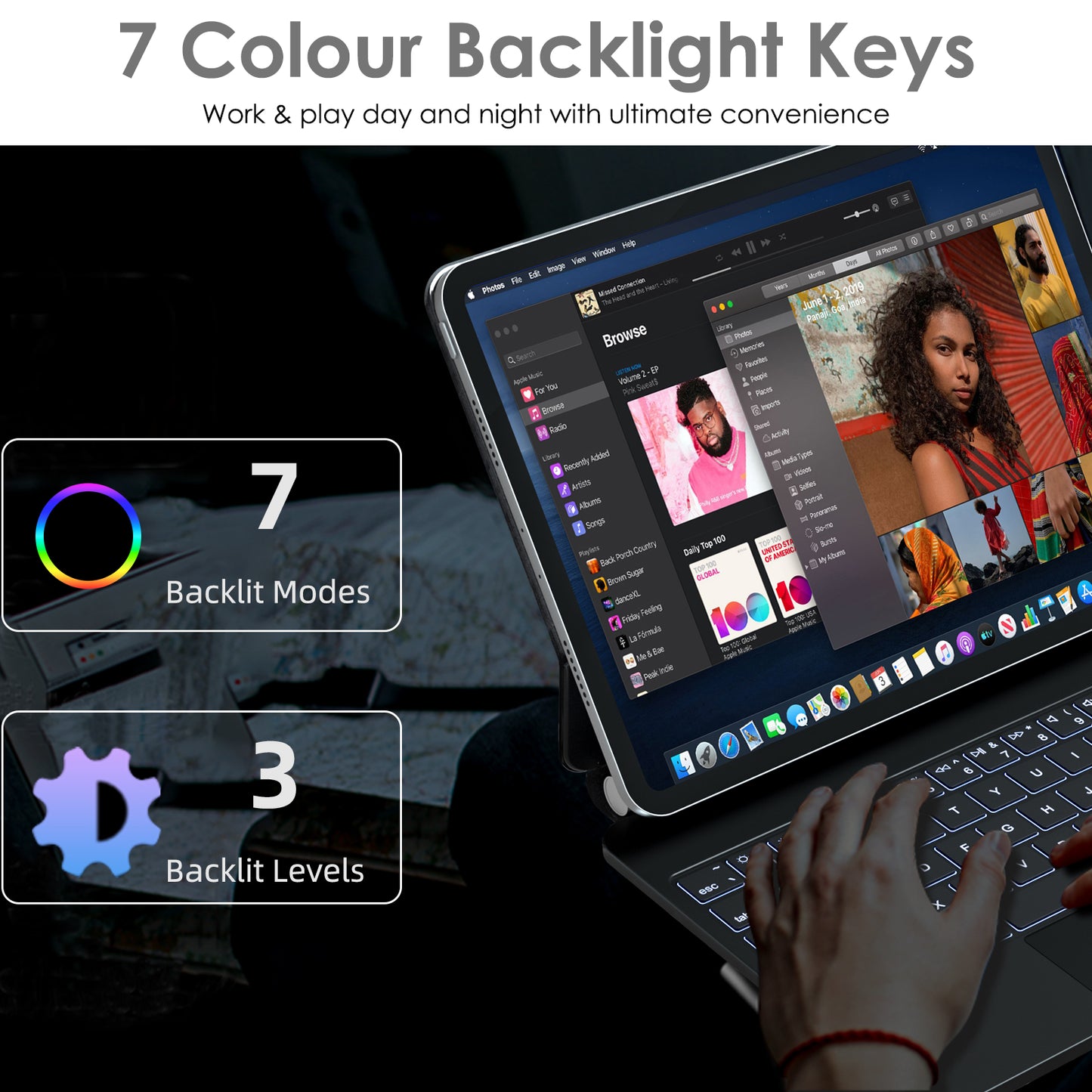 TECHGEAR Magic Keyboard Case for iPad Pro 11" (2025 M5 / 2024 M4) – Magnetic Floating Stand, Precision Trackpad, 7-Color Backlight, UK QWERTY Keyboard