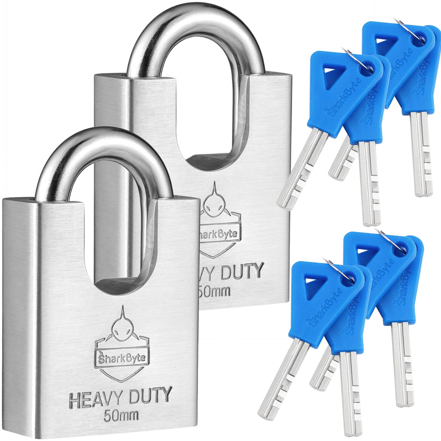 Sharkbyte [Never Rust] Concealed Shackle Heavy Duty Waterproof Outdoor Padlock with 4 Keys [50mm / 60mm] 100% Stainless Steel Hardened Body & Mechanism, Weatherproof Lock, Anti-Corrosion for Container, Locker, Shed, Warehouse, Garage, Gate etc