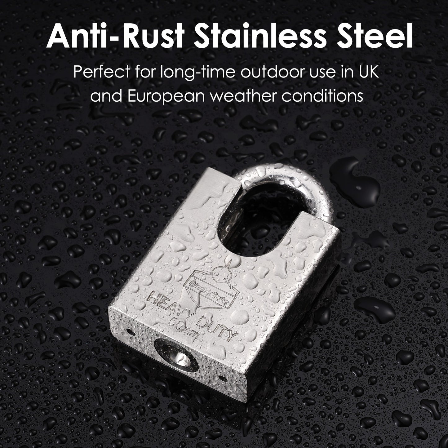 Sharkbyte [Never Rust] Concealed Shackle Heavy Duty Waterproof Outdoor Padlock with 4 Keys [50mm / 60mm] 100% Stainless Steel Hardened Body & Mechanism, Weatherproof Lock, Anti-Corrosion for Container, Locker, Shed, Warehouse, Garage, Gate etc