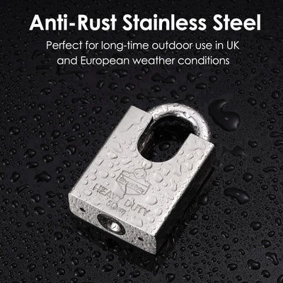 Sharkbyte [Never Rust] Concealed Shackle Heavy Duty Waterproof Outdoor Padlock with 4 Keys [50mm / 60mm] 100% Stainless Steel Hardened Body & Mechanism, Weatherproof Lock, Anti-Corrosion for Container, Locker, Shed, Warehouse, Garage, Gate etc