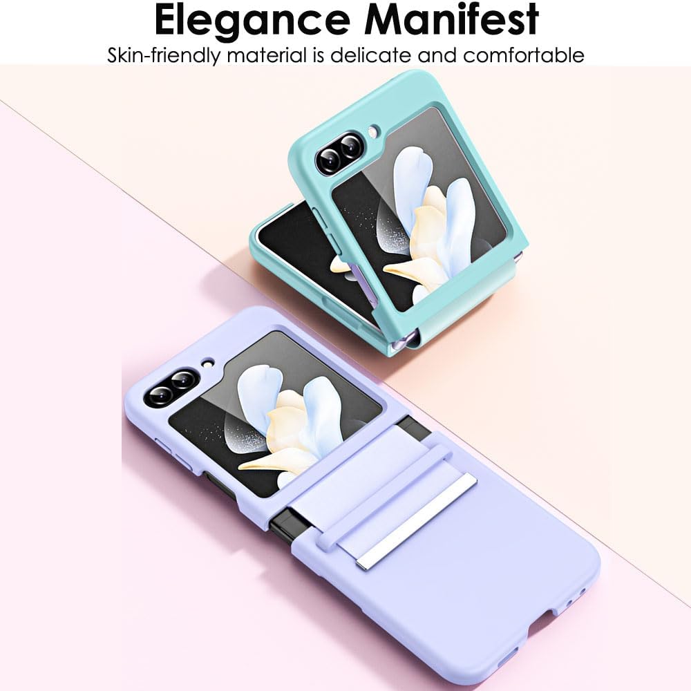 Samsung Galaxy Z Flip 5 Screen Protector Case, Z Flip 5 Case with Stylish Leather Hinge & Metal Trim, Hard PC Shockproof [Screen Protector] Case