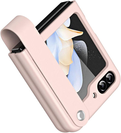 Samsung Galaxy Z Flip 5 Case, Z Flip 5 Leather Case with Leather Finger Holder, Hard PC Shockproof Case