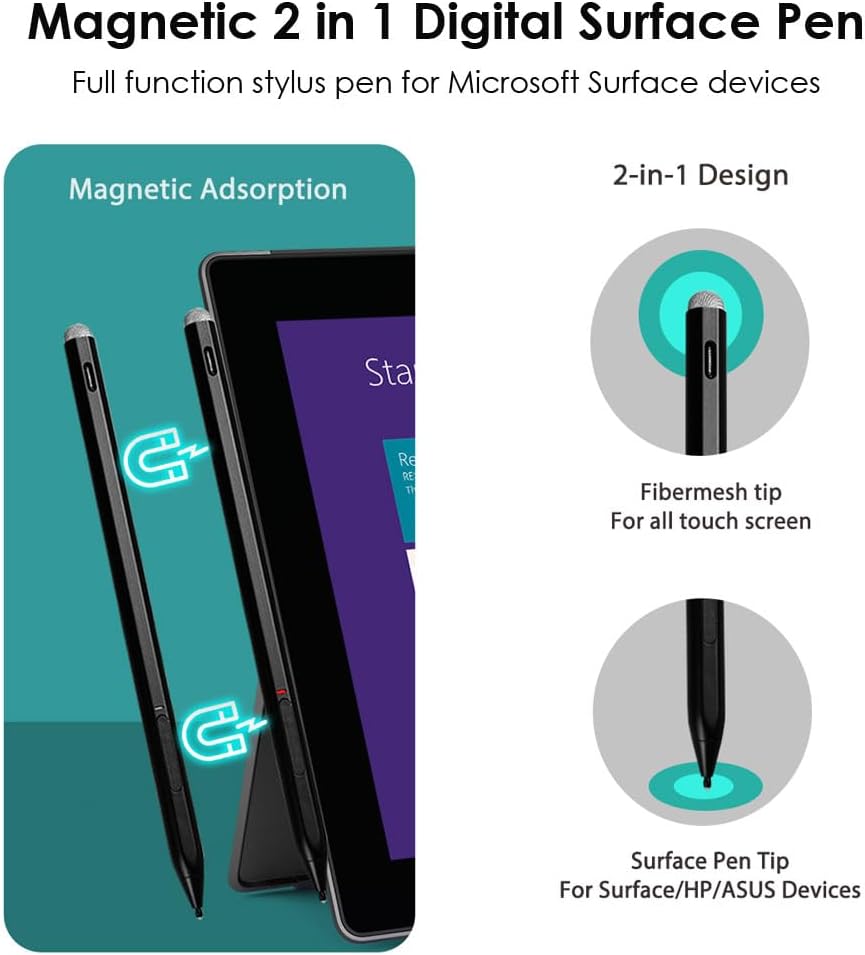 Stylus Pen for Microsoft Surface 2-in-1 [Magnetic] [Rechargeable] Pressure Sensitivity & Palm Rejection