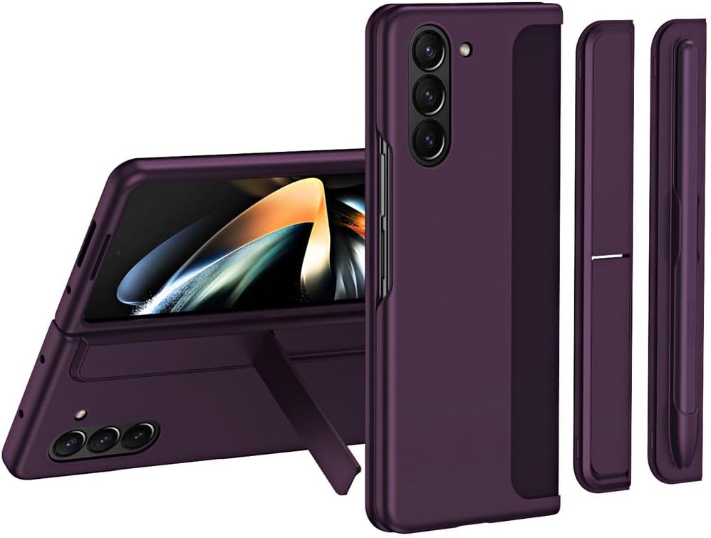 Samsung Galaxy Z Fold 5 Phone Case, [Interchangeable S-Pen Holder / Kickstand] [Front Screen Frame] Ultra-thin Hard PC Bumper Full Protective Cover