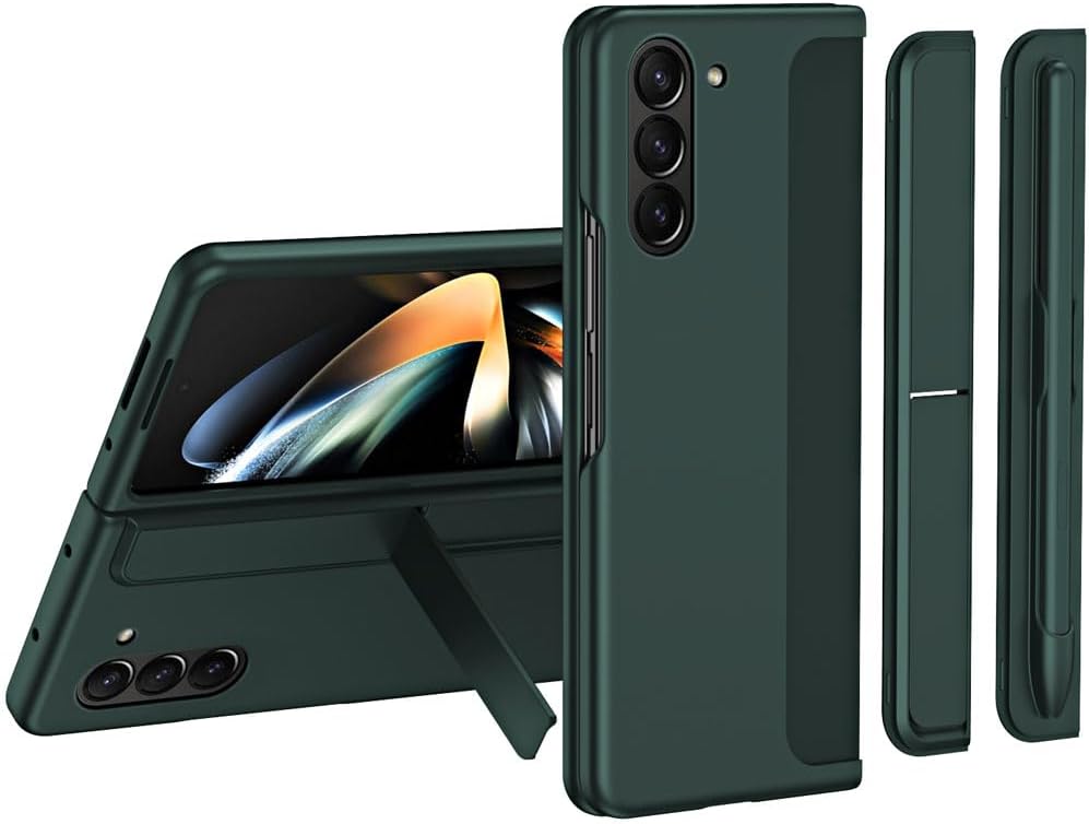 Samsung Galaxy Z Fold 5 Phone Case, [Interchangeable S-Pen Holder / Kickstand] [Front Screen Frame] Ultra-thin Hard PC Bumper Full Protective Cover