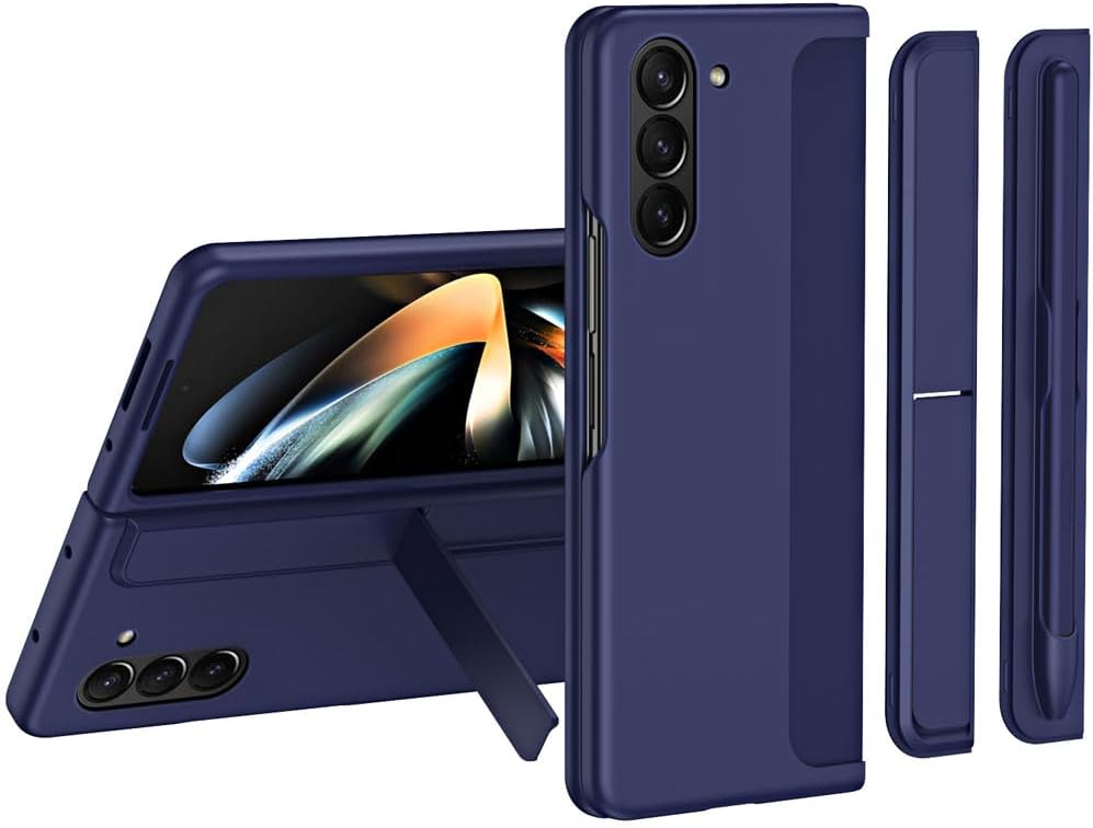 Samsung Galaxy Z Fold 5 Phone Case, [Interchangeable S-Pen Holder / Kickstand] [Front Screen Frame] Ultra-thin Hard PC Bumper Full Protective Cover