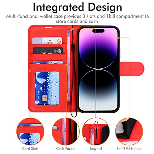 [Wallet Case] Protective Cover with Cash & Card Holder, Stand and Wrist Strap For Apple iPhone 15 Pro