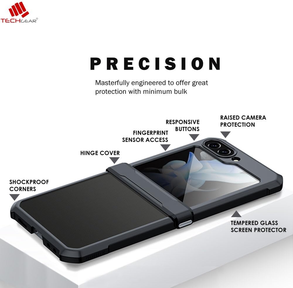 Samsung Galaxy Z Flip 5 Screen Protector & Hinge Case, Premium Fusion Tough Rugged [Hinge Protection Cover] [Screen Protector] Slim Heavy Duty Case