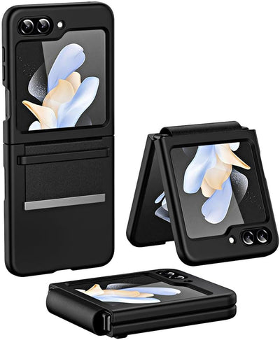 Samsung Galaxy Z Flip 5 Screen Protector Case, Z Flip 5 Case with Stylish Leather Hinge & Metal Trim, Hard PC Shockproof [Screen Protector] Case