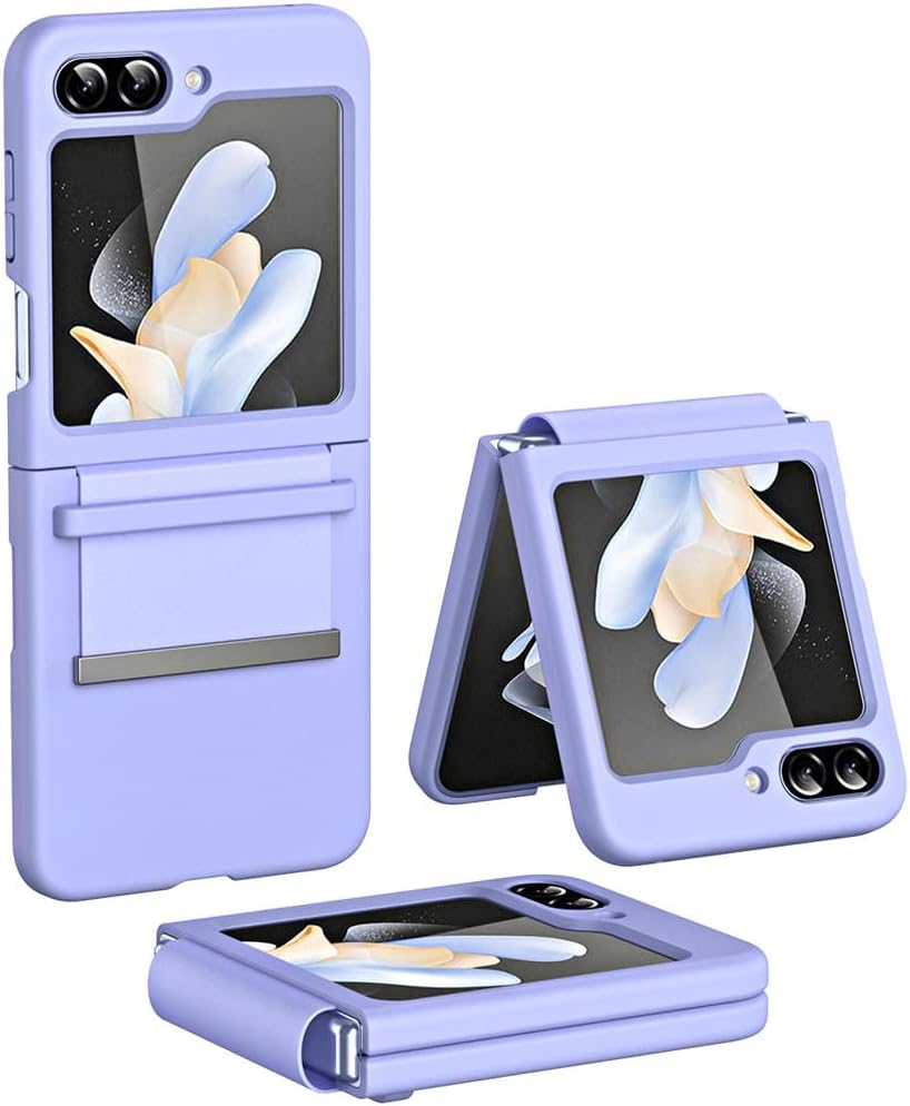 Samsung Galaxy Z Flip 5 Screen Protector Case, Z Flip 5 Case with Stylish Leather Hinge & Metal Trim, Hard PC Shockproof [Screen Protector] Case