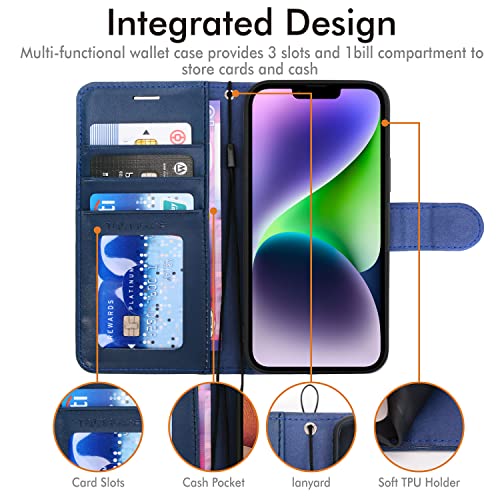 [Wallet Case] Protective Cover with Cash & Card Holder, Stand and Wrist Strap For Apple iPhone 15