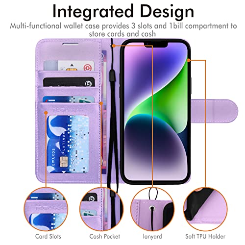 [Wallet Case] Protective Cover with Cash & Card Holder, Stand and Wrist Strap For Apple iPhone 15
