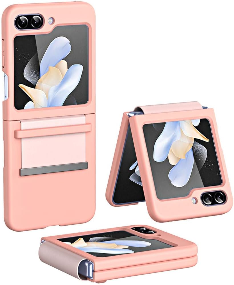 Samsung Galaxy Z Flip 5 Screen Protector Case, Z Flip 5 Case with Stylish Leather Hinge & Metal Trim, Hard PC Shockproof [Screen Protector] Case
