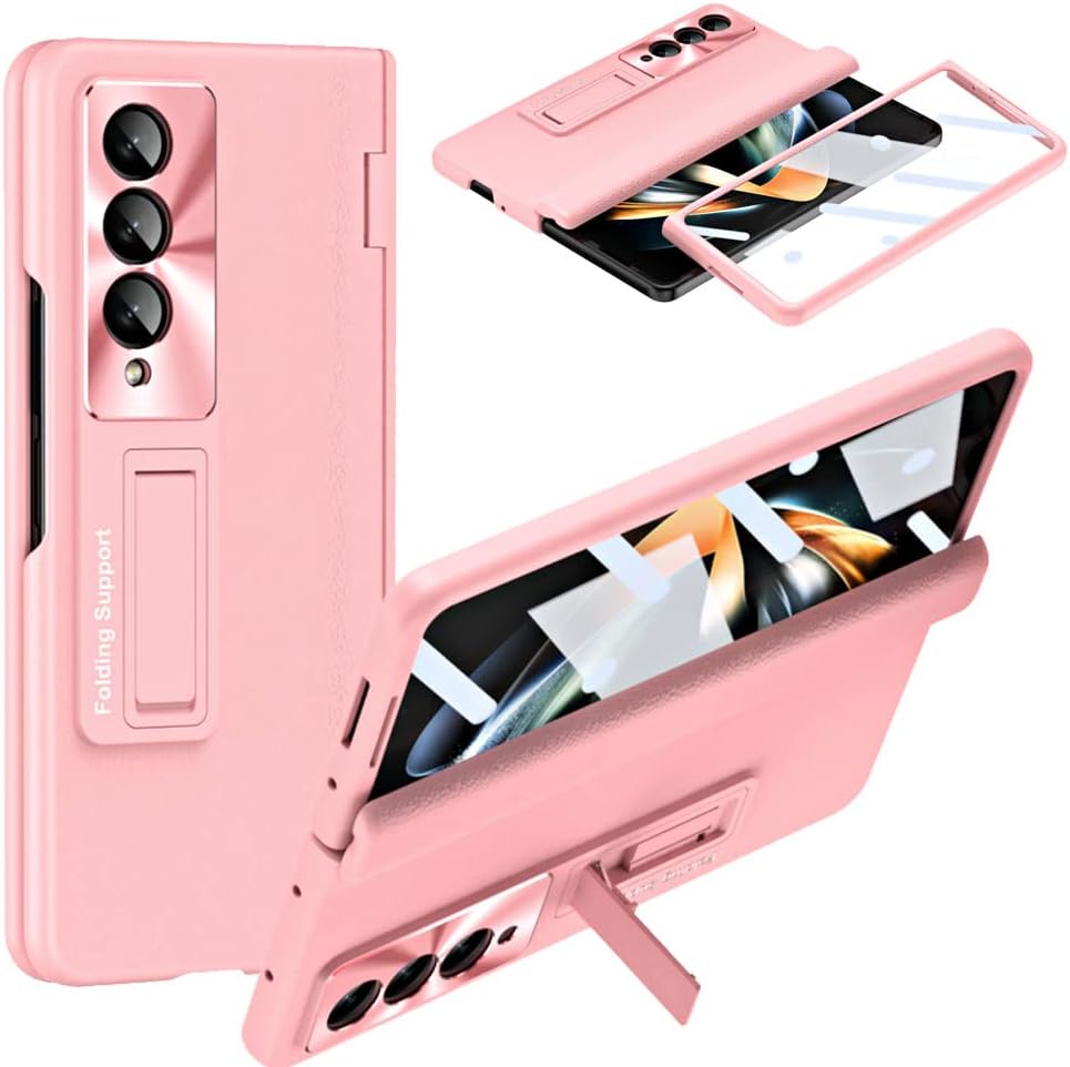Samsung Galaxy Z Fold 5 Case Screen Protector Phone Case with Hinge Protection, Leather Fit Cover with Built-in Glass Screen Protector & Kickstand